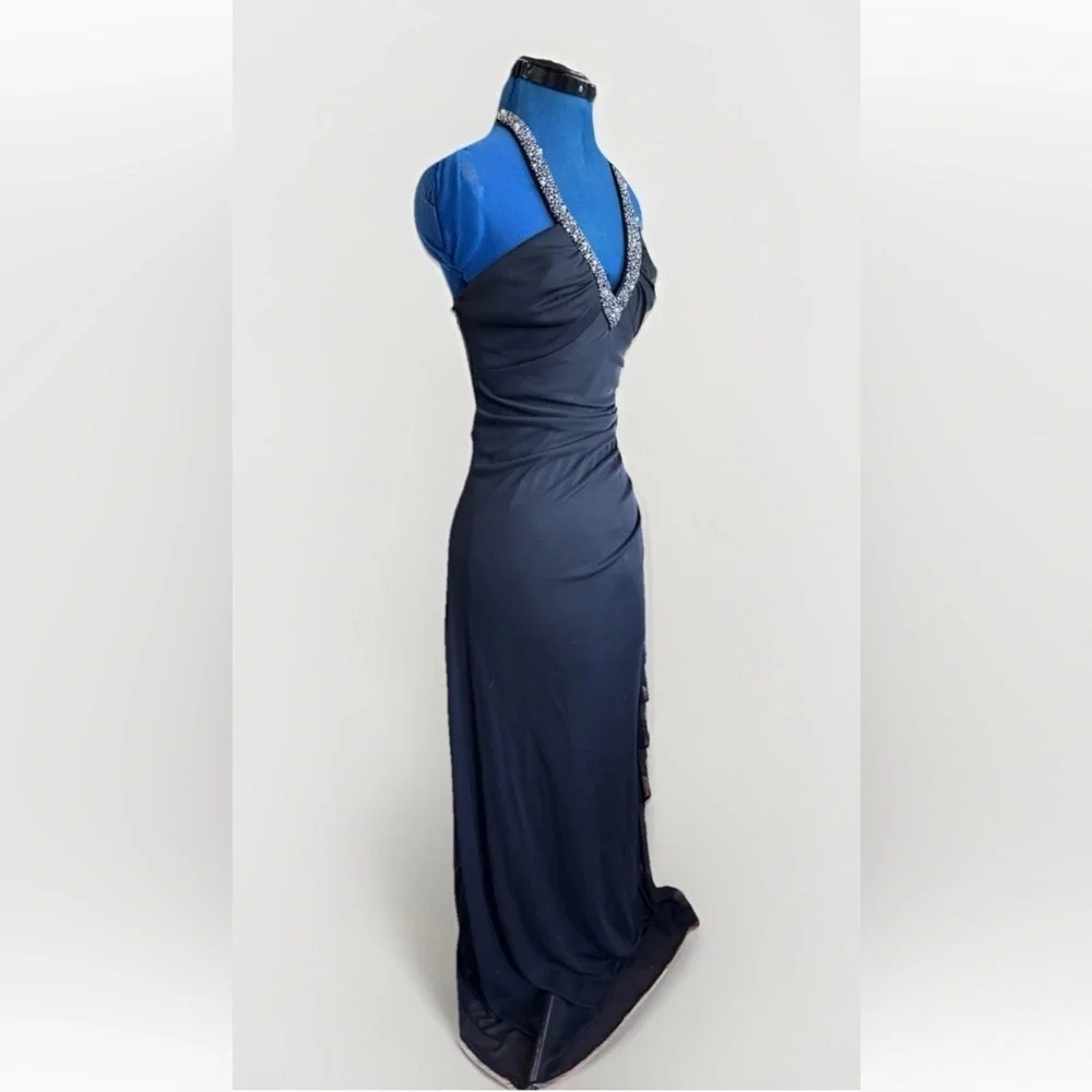 Vintage 90s Y2K Style Betsy & Adam by Linda Bernell Black Beaded Halter Dress 6